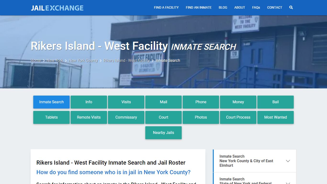 Rikers Island - West Facility Inmate Search - Jail Exchange